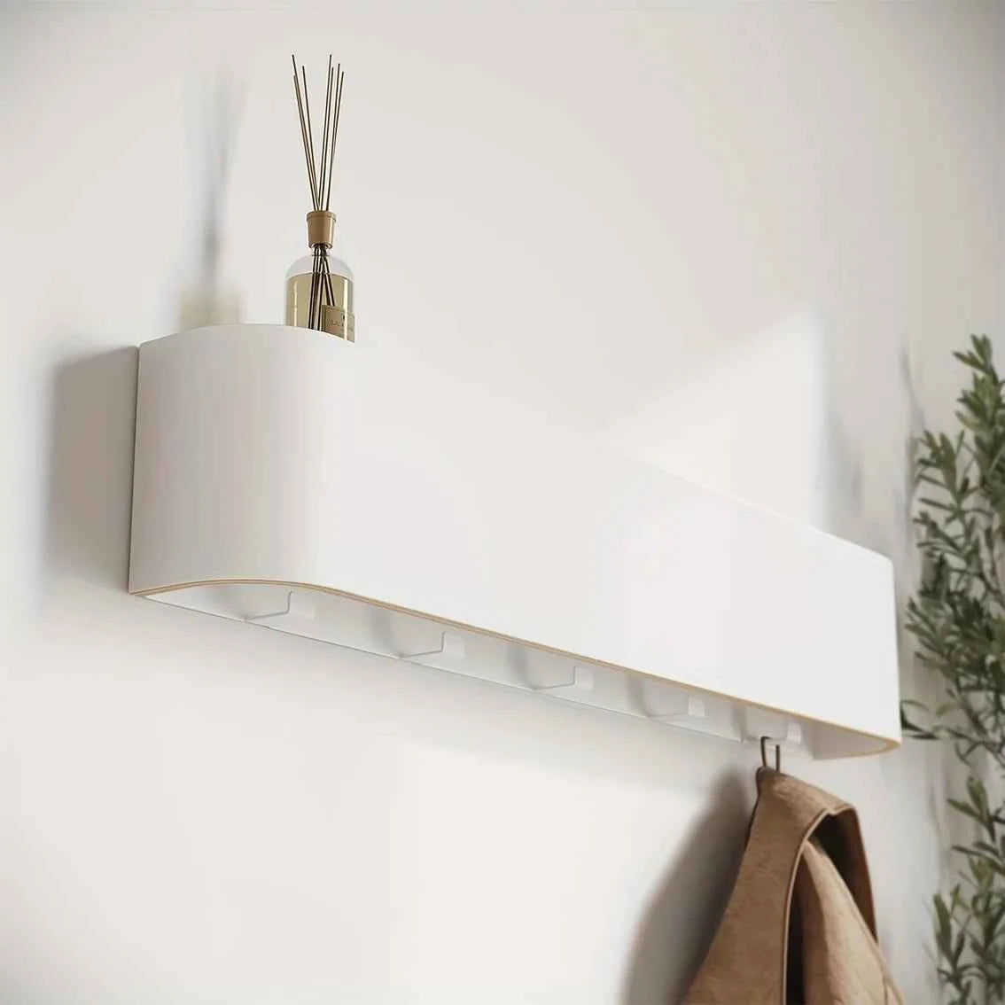 Modern Wall Coat Rack with Hidden Hooks & Shelf. Space-Saving, Solid Wood &