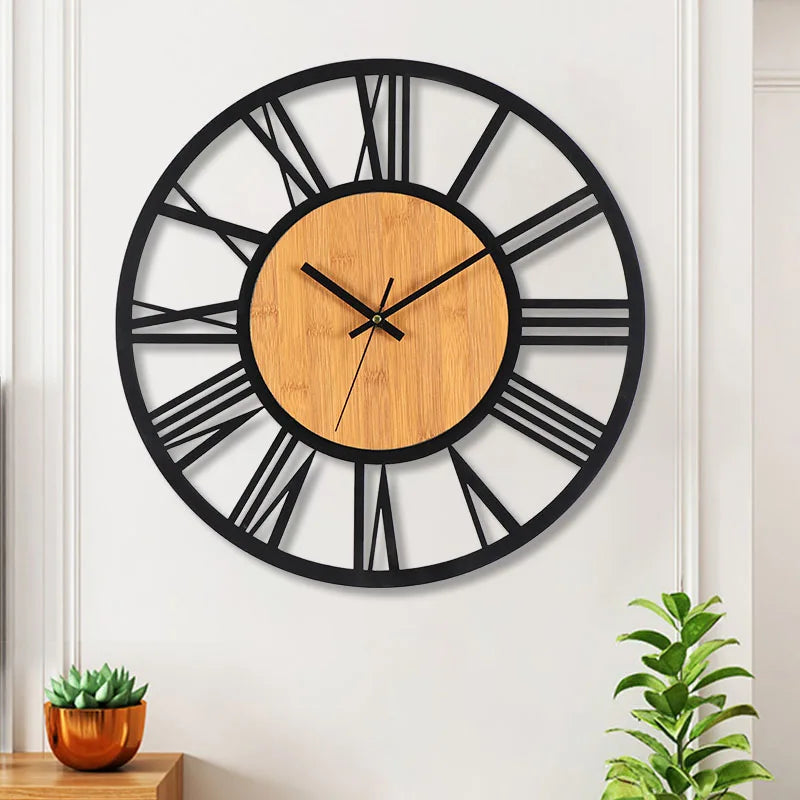 40cm Retro Iron/Wood Hanging Wall Clock - Sleek Surprises