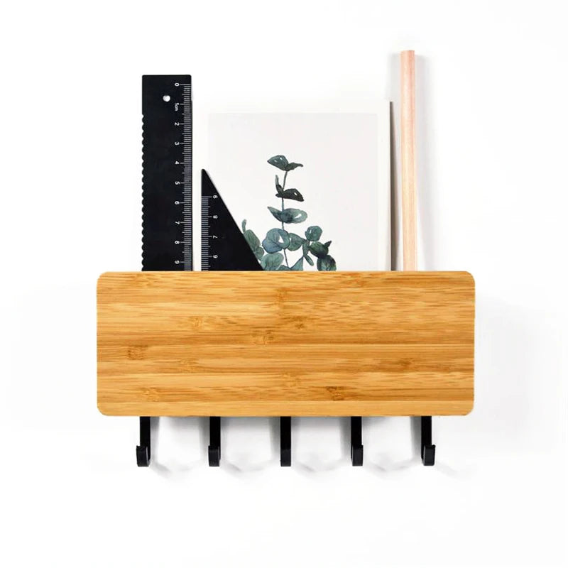Wall Hanging Bamboo Key Hanger Holder Wall Organizer Rectangle Key Rack Hooks Coat Hooks Home Decoration Coat Hanger - Sleek Surprises