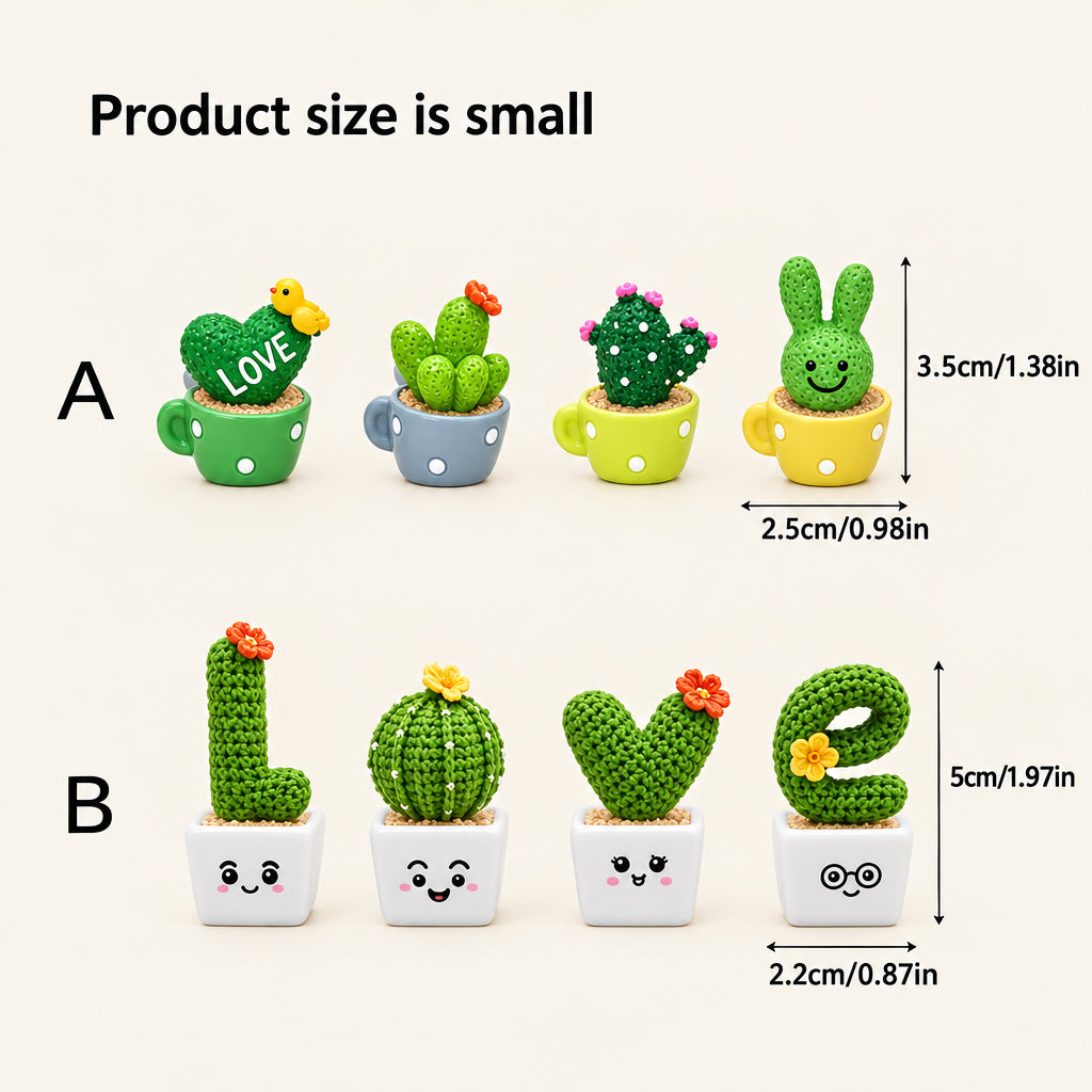 Set of 4 Cute Mini Green Cactus Plants
