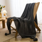 Waffle Embossed Knit Chunky Throw Blanket with Tassels