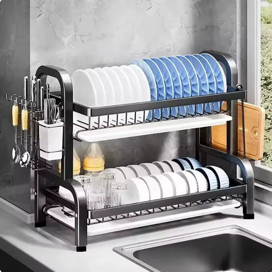 Dish Drying Rack 2-Tier with Utensil Holder