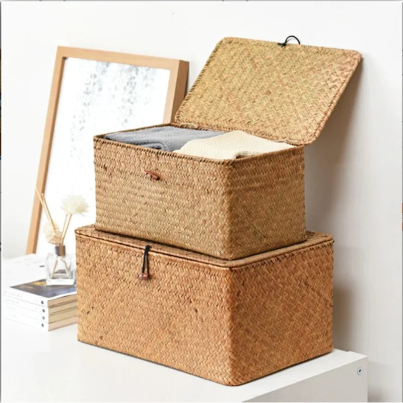 Handwoven Seagrass Rectangular Storage Basket