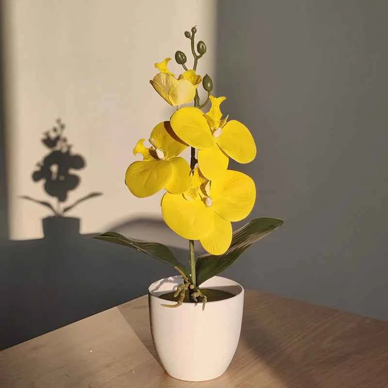 Bonsai Simulated Butterfly Orchid Artificial Potted Plant Desk Dining Table Home Office Vase Wedding Home Room Decoration Gift