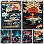 Retro Car & Japanese Culture Canvas Wall Art