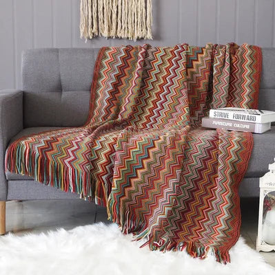 Boho Plaid Knitted Throw Blanket