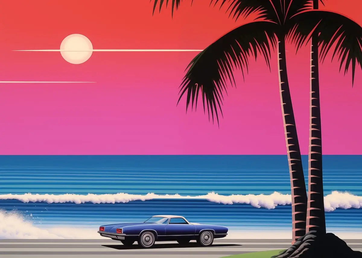 Hiroshi Nagai Inspired Palm Sunset Art Canvas Prints
