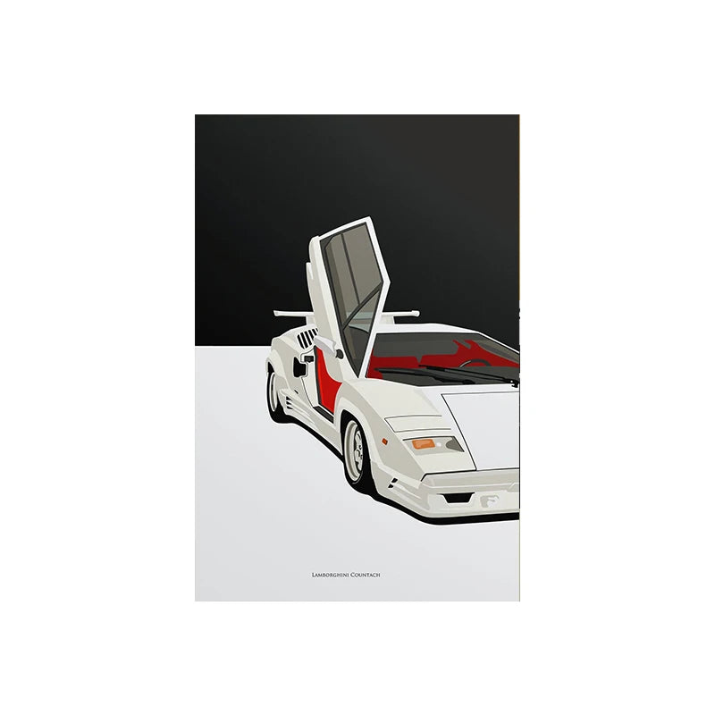 Illustrated Retro 80s/90s Sports Cars Canvas Prints