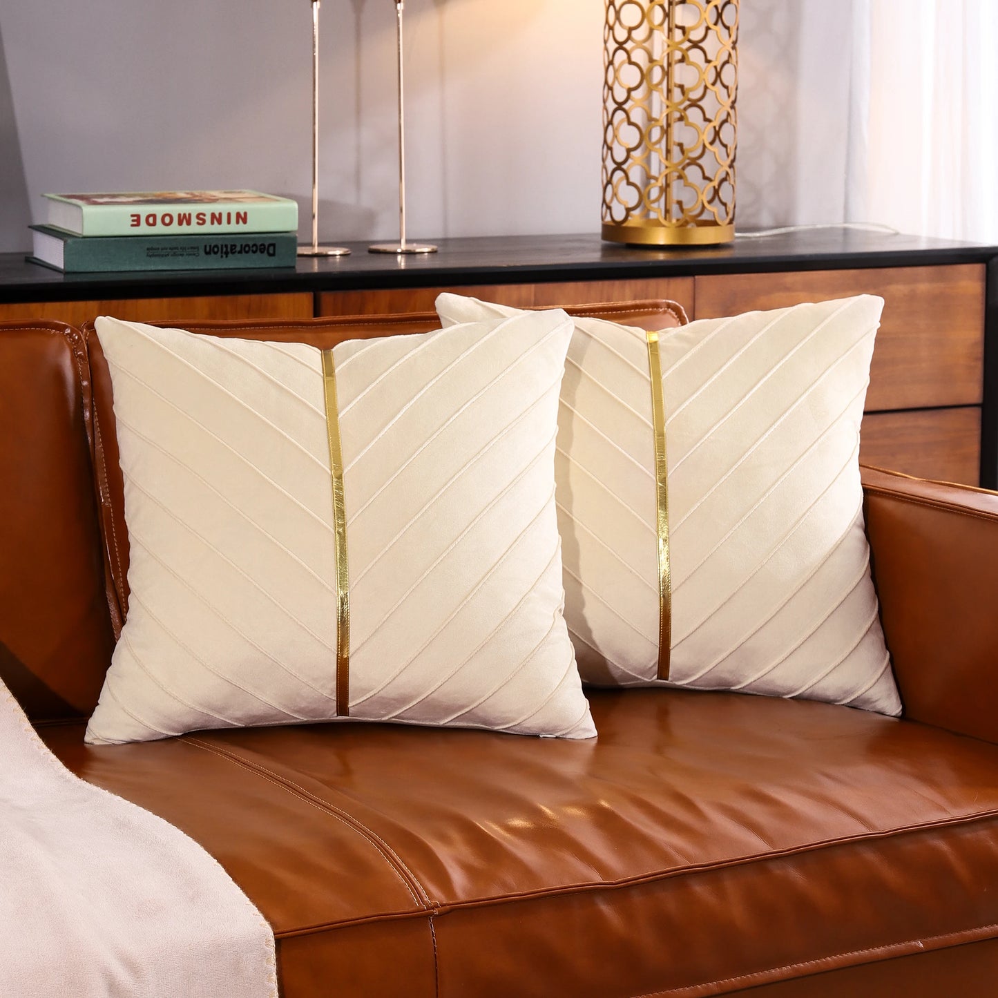 Elegance Velvet Gold Line Pillow Covers [2-Pcs]