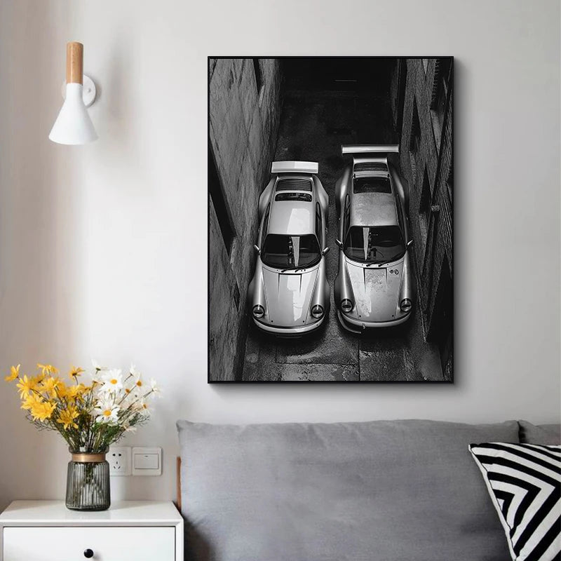 Classic Porsche 911 Alpine Scenery Art Canvas Prints