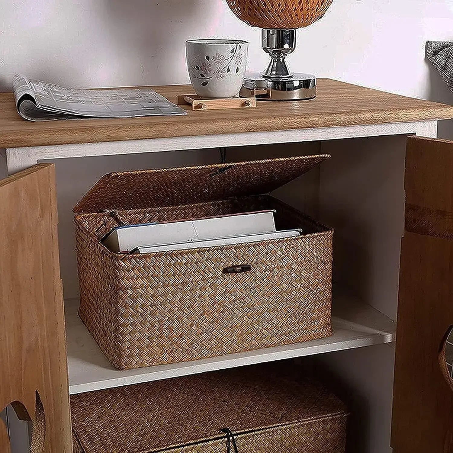 Handwoven Seagrass Rectangular Storage Basket