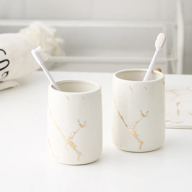 Ceramic Gold Marble Bathroom Accessories Set
