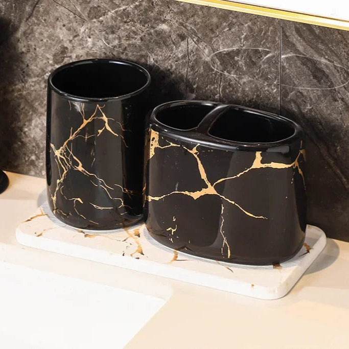 Ceramic Gold Marble Bathroom Accessories Set