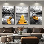 3-Piece Yellow Contrast Lakeside Landscape Canvas Prints
