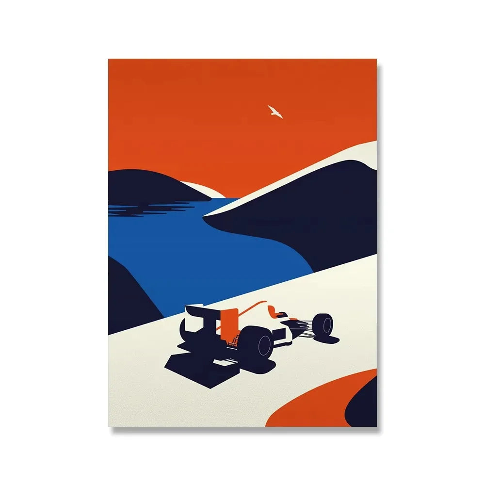 Stunning Illustrative Retro Racing Art Canvas Prints