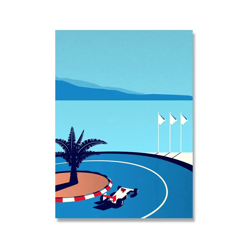 Stunning Illustrative Retro Racing Art Canvas Prints