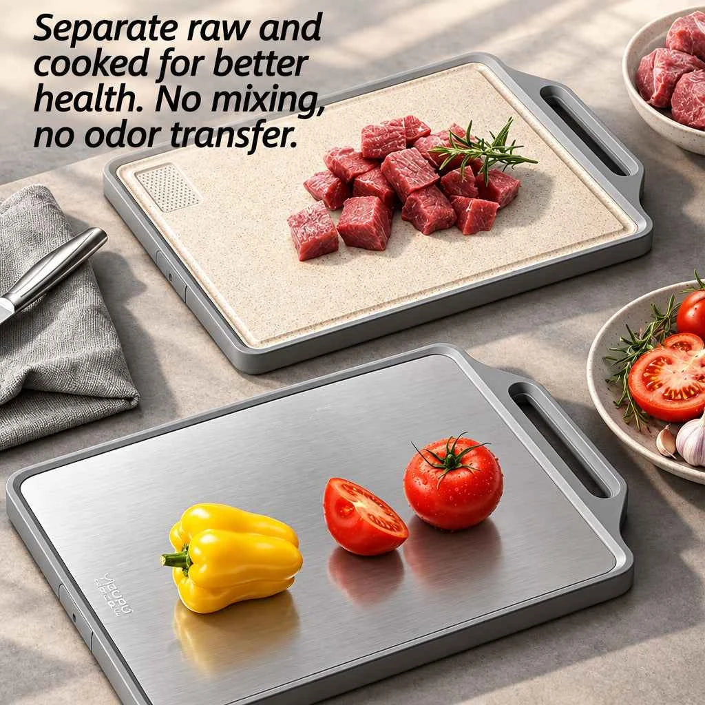 Double-Sided Antibacterial Stainless Steel Cutting Board