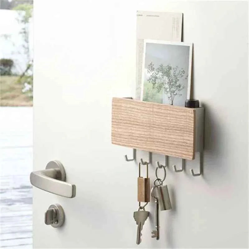 Wall Hanging Bamboo Key Hanger Holder Wall Organizer Rectangle Key Rack Hooks