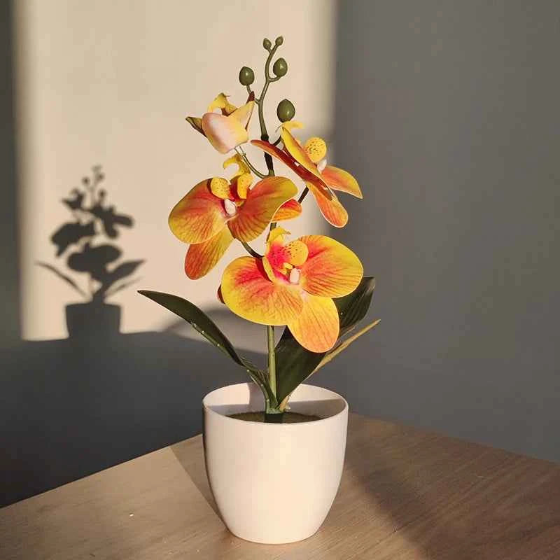Bonsai Simulated Butterfly Orchid Artificial Potted Plant Desk Dining Table Home Office Vase Wedding Home Room Decoration Gift