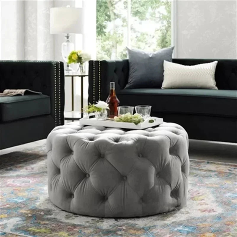 Velvet Padded Round Couture Ottoman