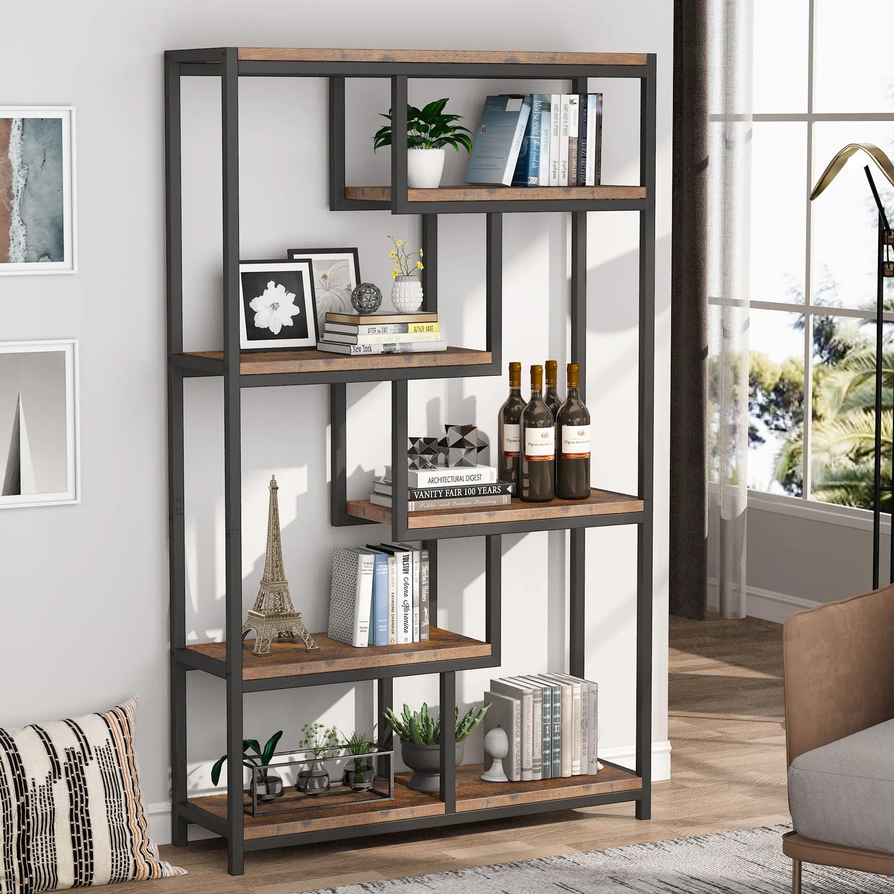 Marron Industrial Stepped 5-Tier Bookcase