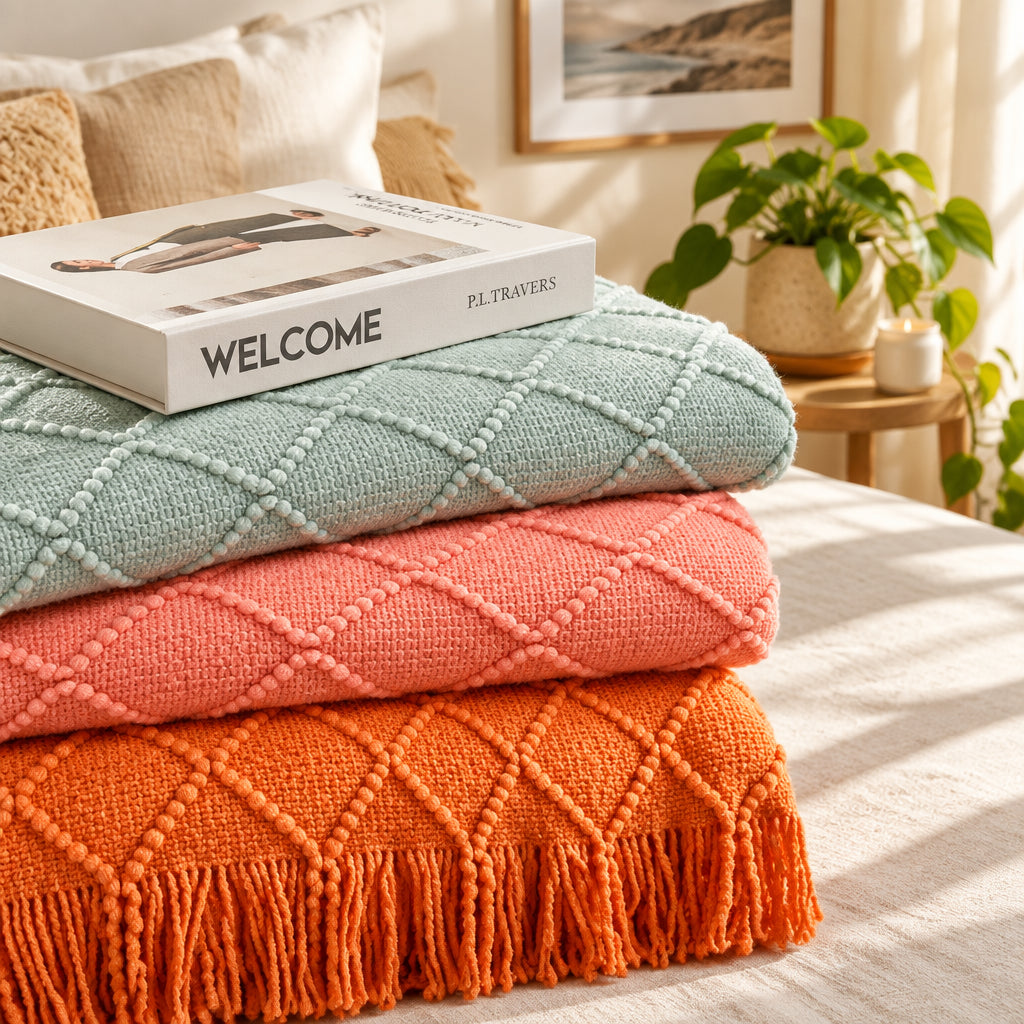 Nordic Solid Casual Blankets Throws Soft Comfortable Knitted Shawl Sofa Blanket Bed End Cover Travel Hotel Decorative Bedspread