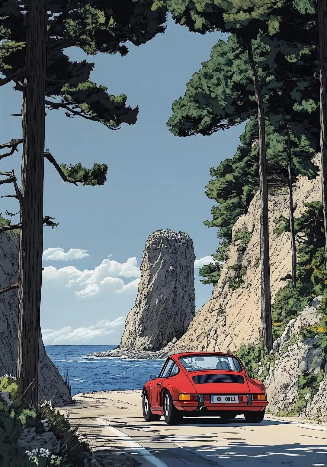 Classic Porsche 911 Alpine Scenery Art Canvas Prints