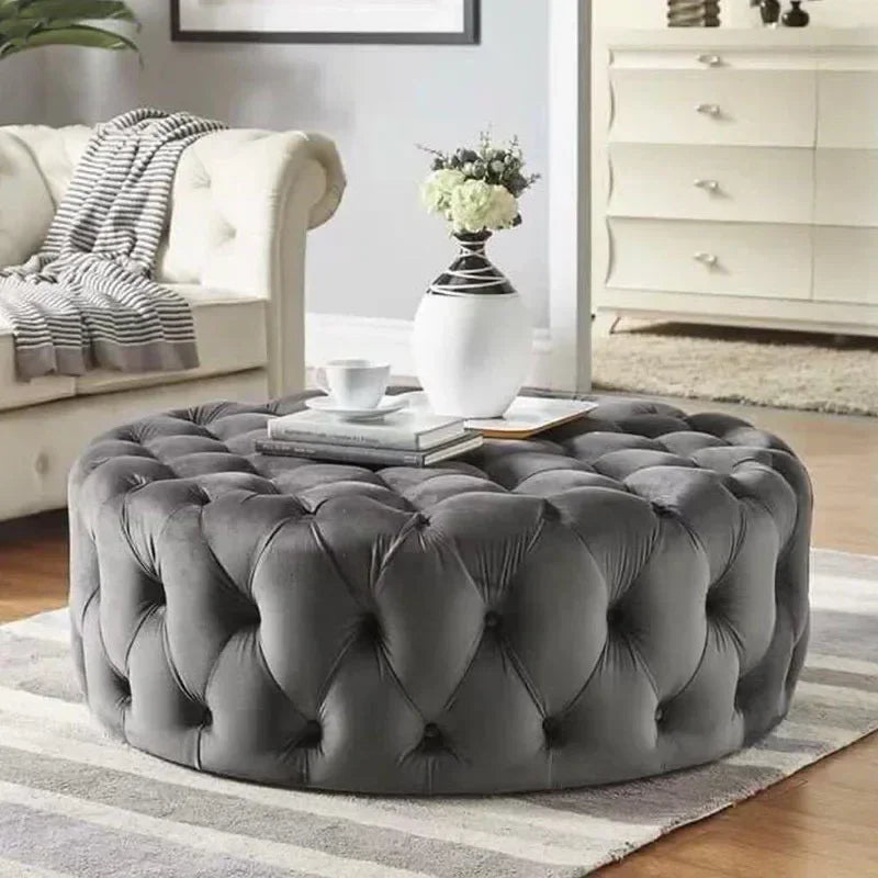 Velvet Padded Round Couture Ottoman