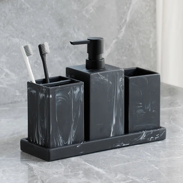 4-Piece Marble Effect Bathroom Accessory Set