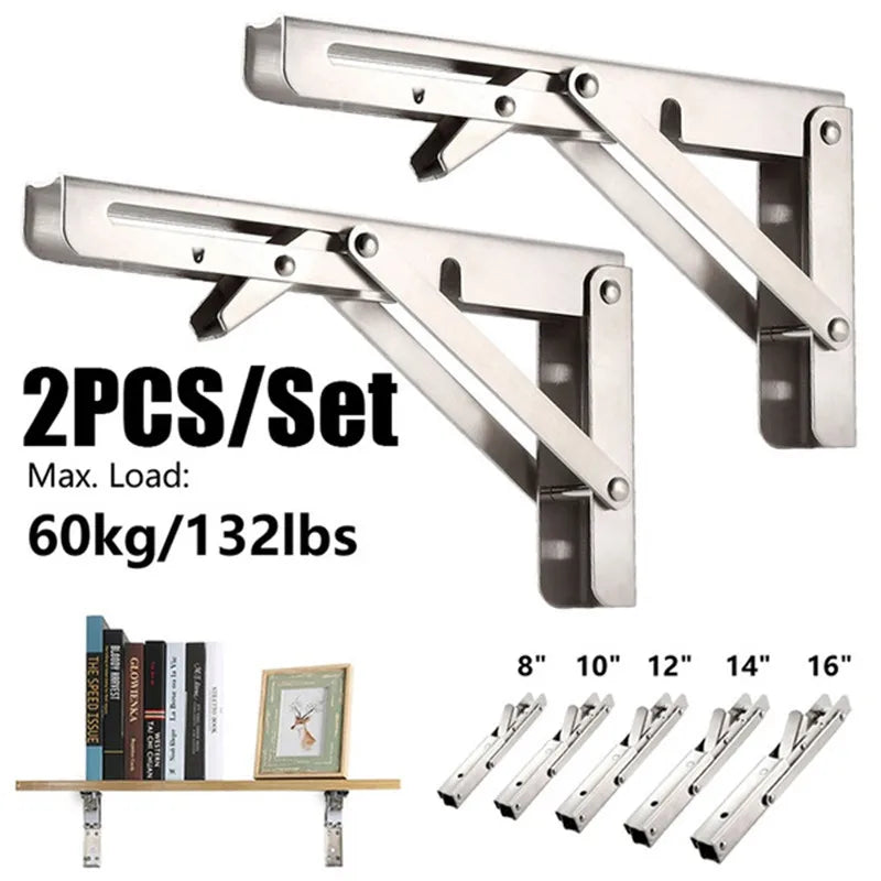 2Pcs Stainless Steel Folding Shelf Brackets - Sleek Surprises