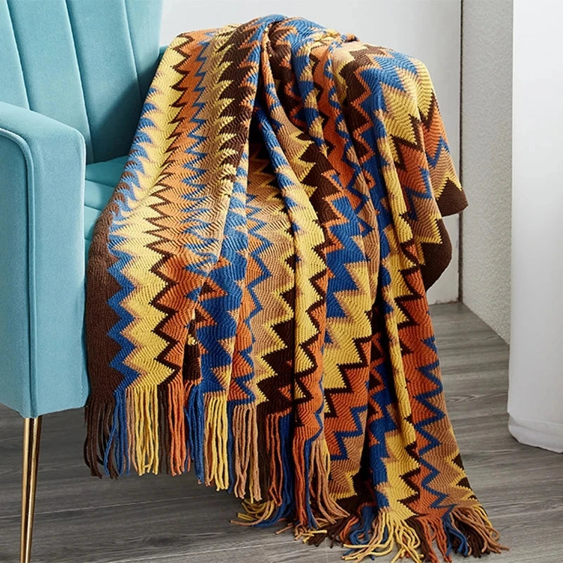 Boho Plaid Knitted Throw Blanket