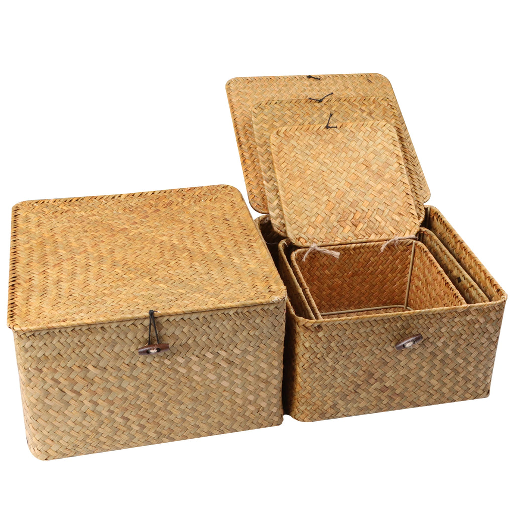 4-Piece Handwoven Seagrass Storage Basket