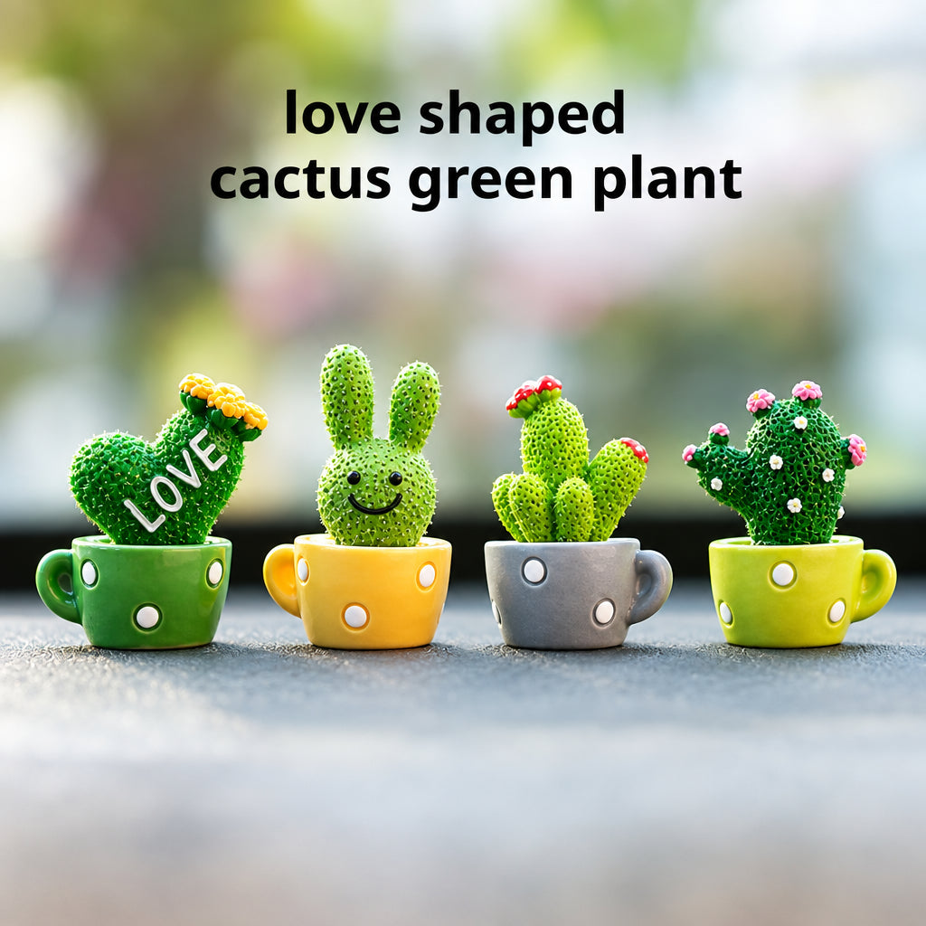 Set of 4 Cute Mini Green Cactus Plants