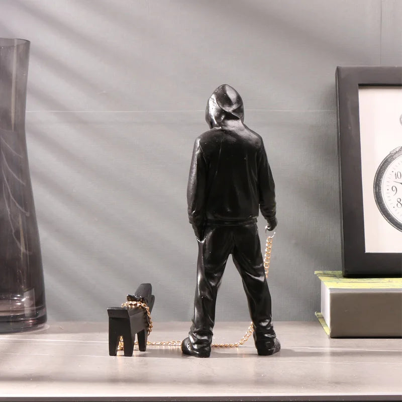 Trendy Man With Dog Banksy Collectible Sculpture