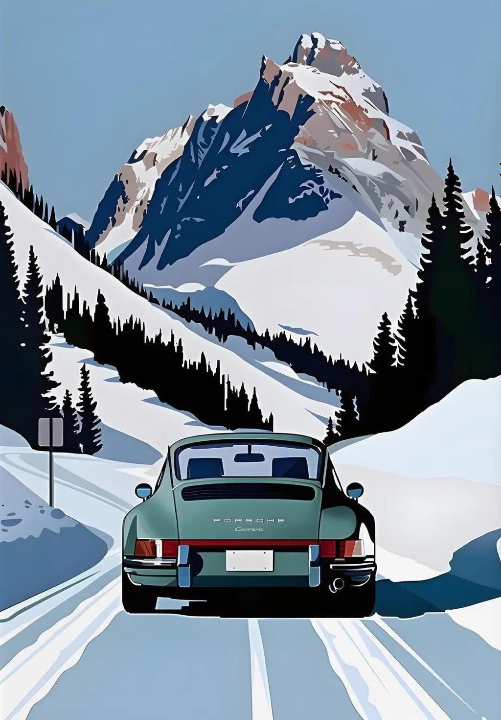 Classic Porsche 911 Alpine Scenery Art Canvas Prints