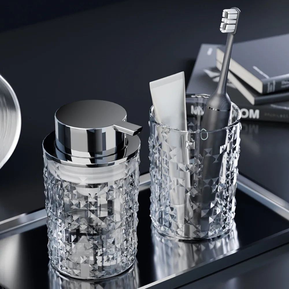 2-Piece Luxe Glass Soap Dispenser and Toothbrush Holder