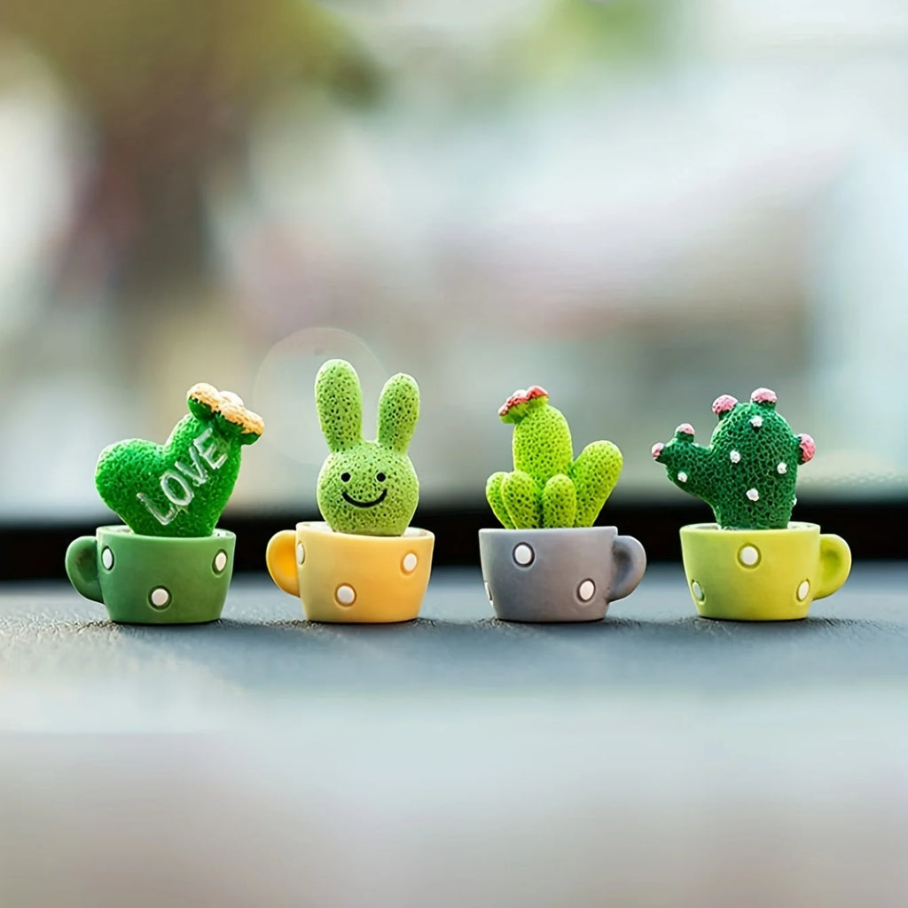 Set of 4 Cute Mini Green Cactus Plants