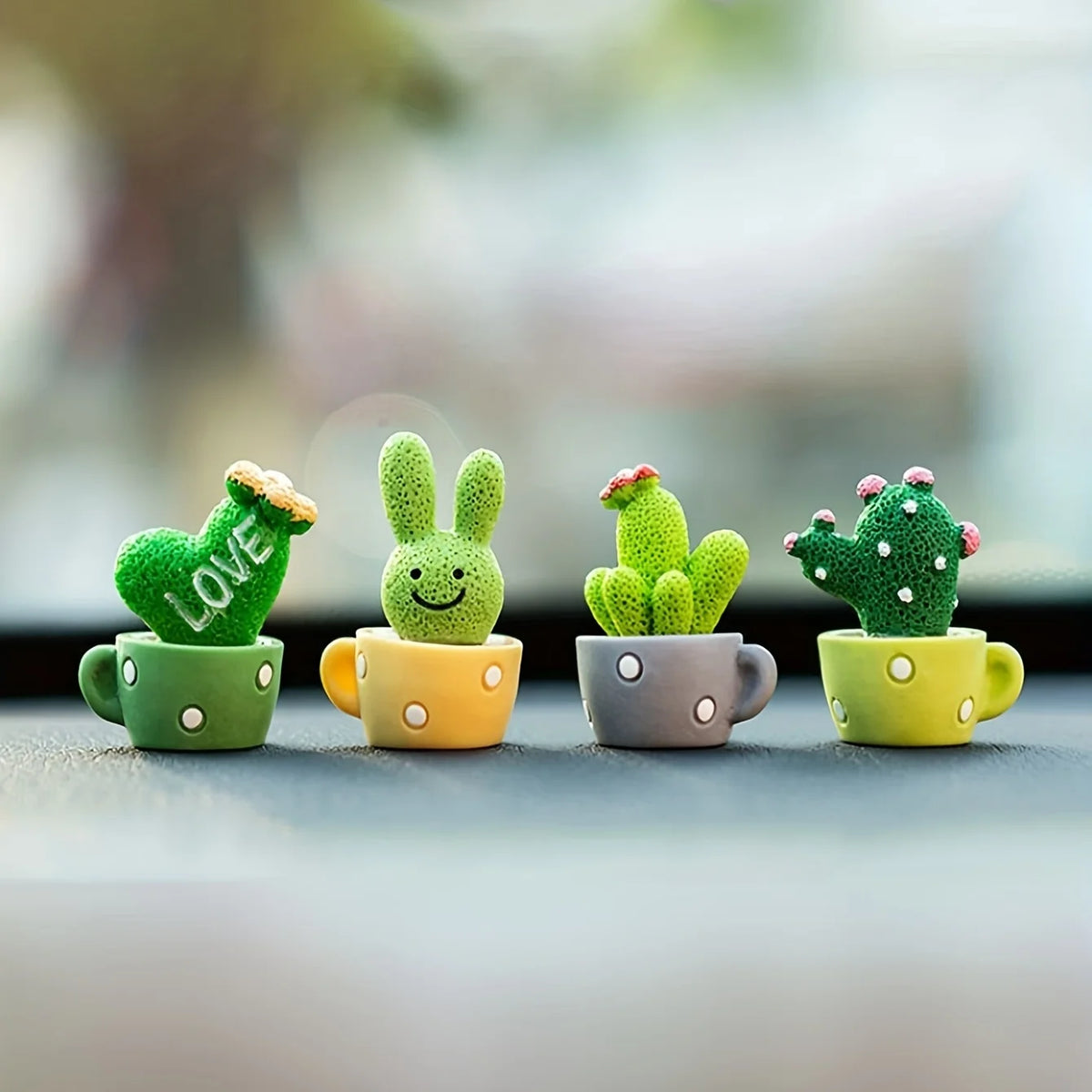 Set of 4 Cute Mini Green Cactus Plants