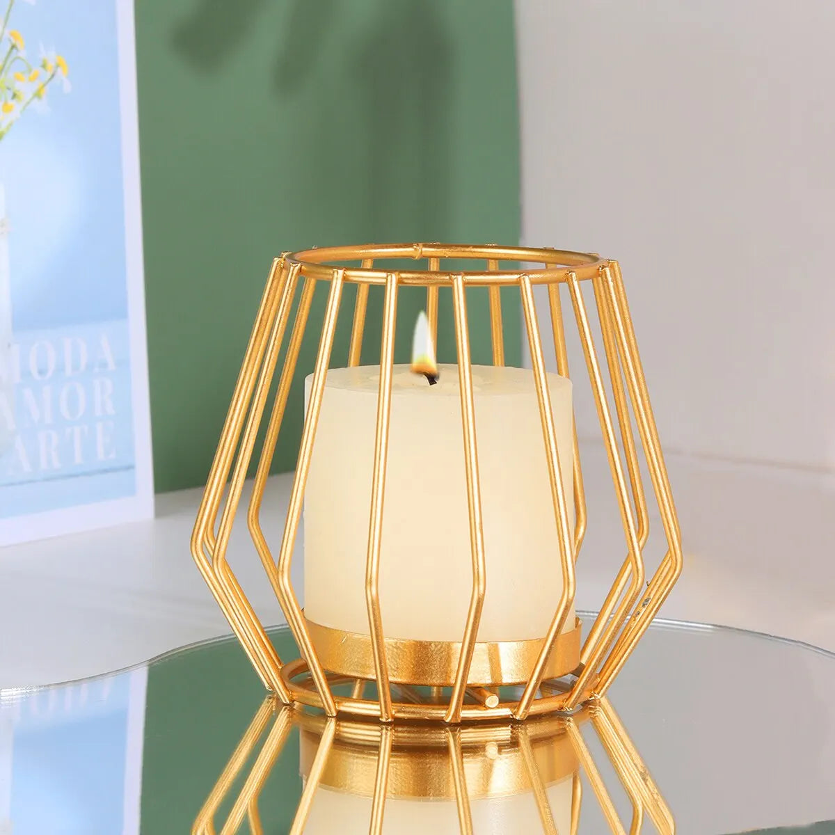 Golden Geometric Metal Candle Holder