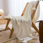 Waffle Embossed Knit Chunky Throw Blanket with Tassels