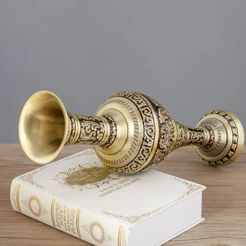 Vintage Etched Brass Metal Vase