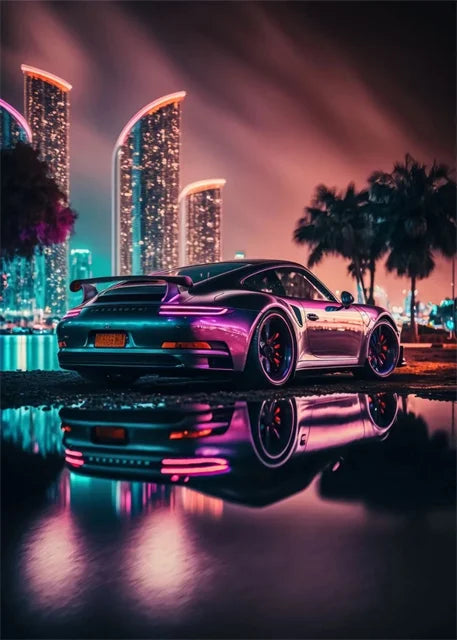 Retro Car & Japanese Culture Canvas Wall Art