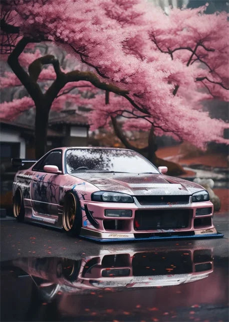 Retro Car & Japanese Culture Canvas Wall Art