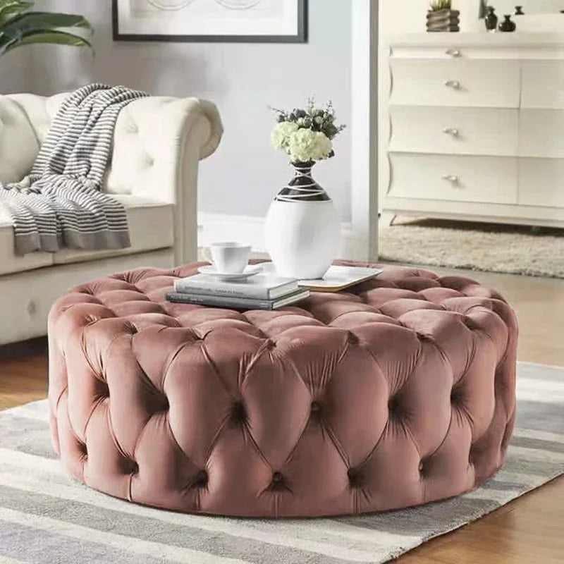 Velvet Padded Round Couture Ottoman