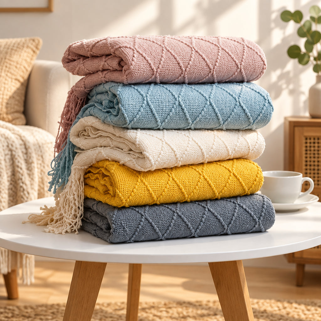 Nordic Solid Casual Blankets Throws Soft Comfortable Knitted Shawl Sofa Blanket Bed End Cover Travel Hotel Decorative Bedspread