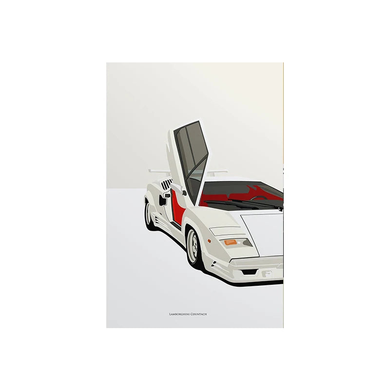 Illustrated Retro 80s/90s Sports Cars Canvas Prints