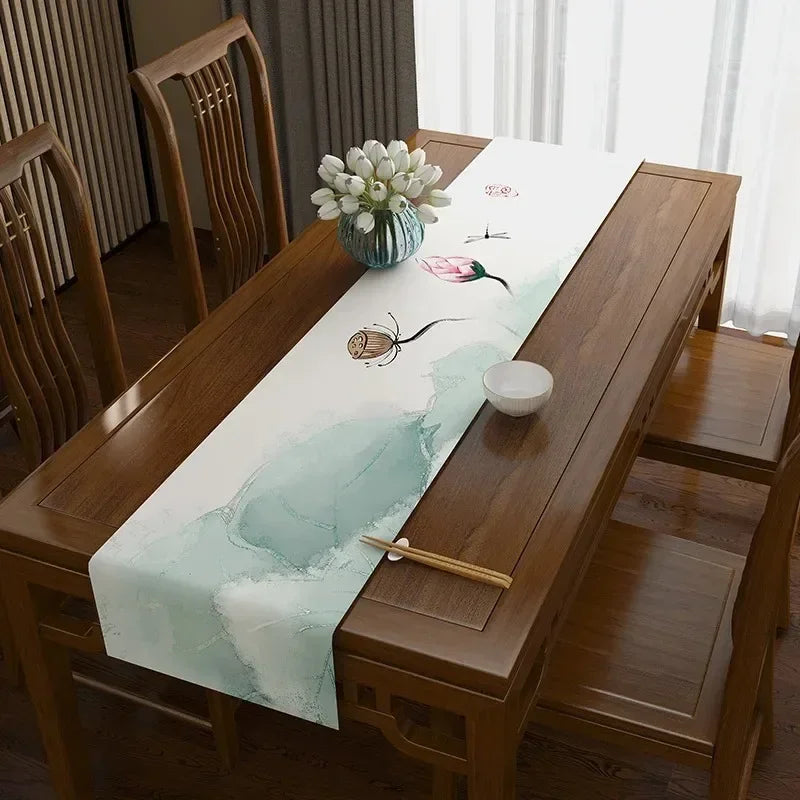 Lotus Flower Linen Table Runner