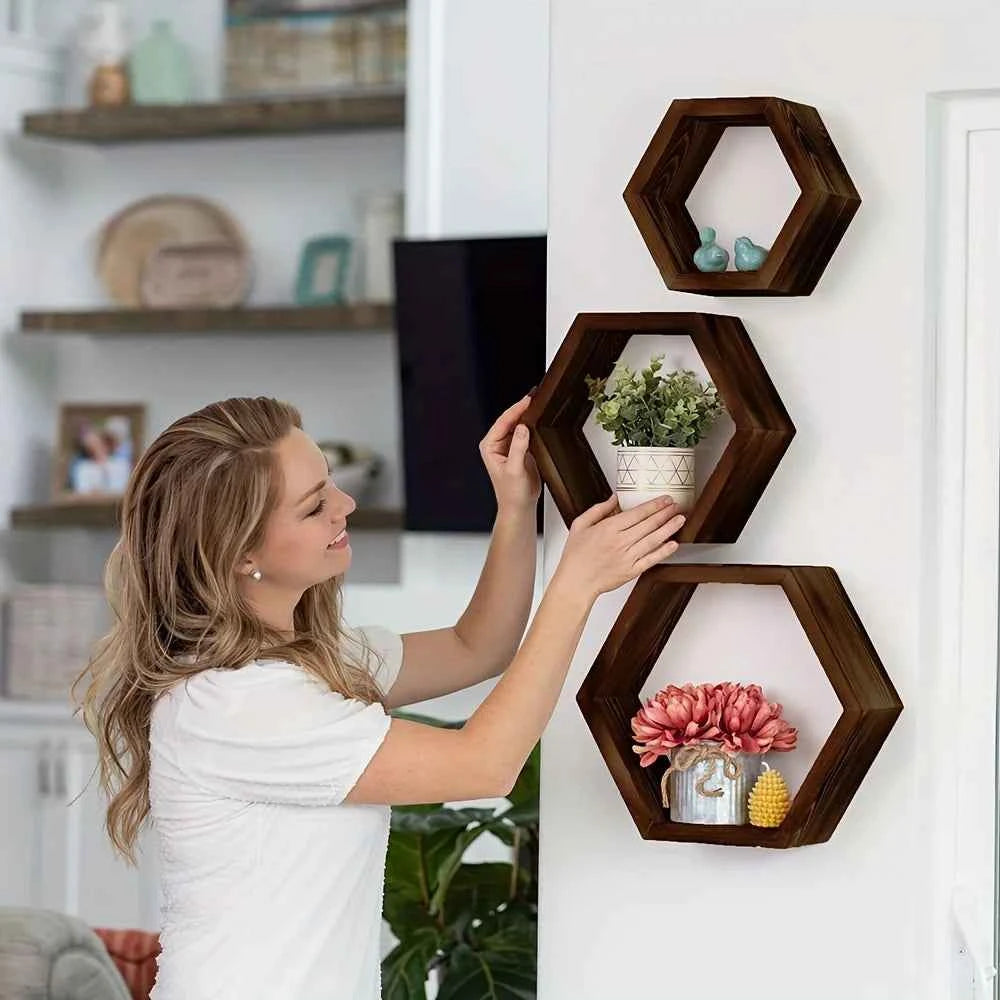 Hexagon floating wall shelf, hexagon storage rack - for home decoration lovers