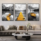 3-Piece Yellow Contrast Lakeside Landscape Canvas Prints