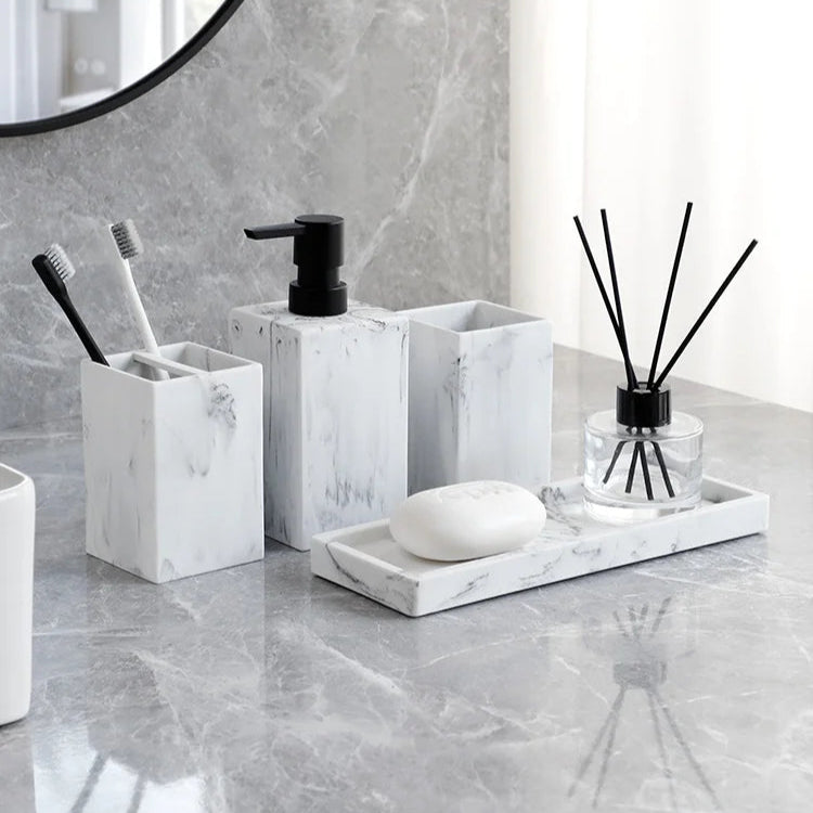 4-Piece Marble Effect Bathroom Accessory Set